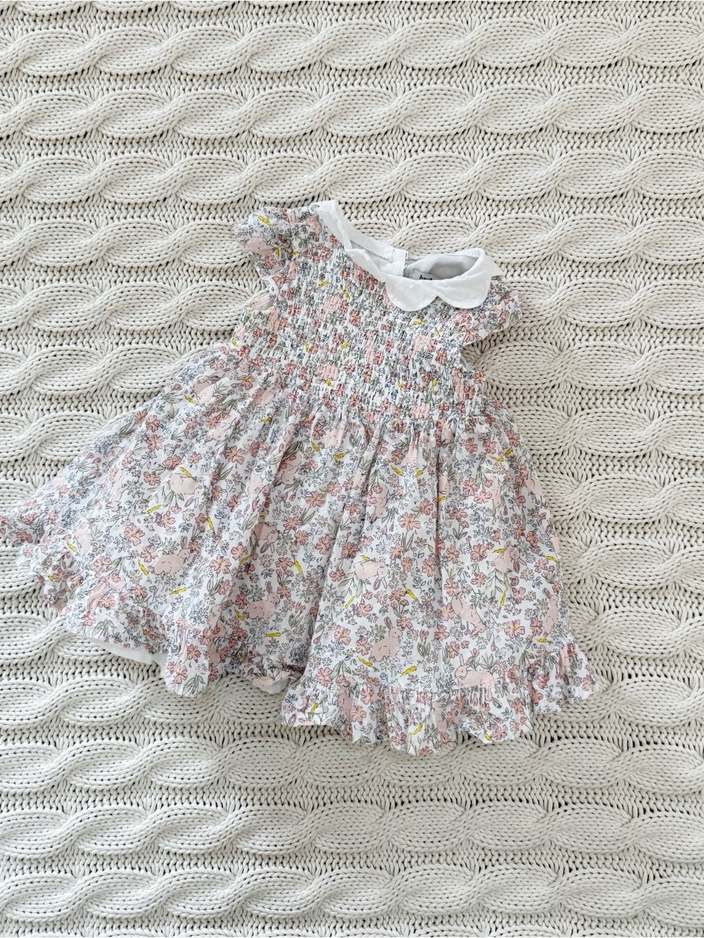 Haute Hippie Pink Floral Smocked Dress with White Collar